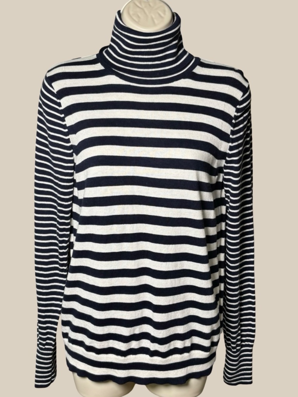 Banana Republic Pima Cotton Cashmere Striped Turtleneck Sweater Navy White SZ M